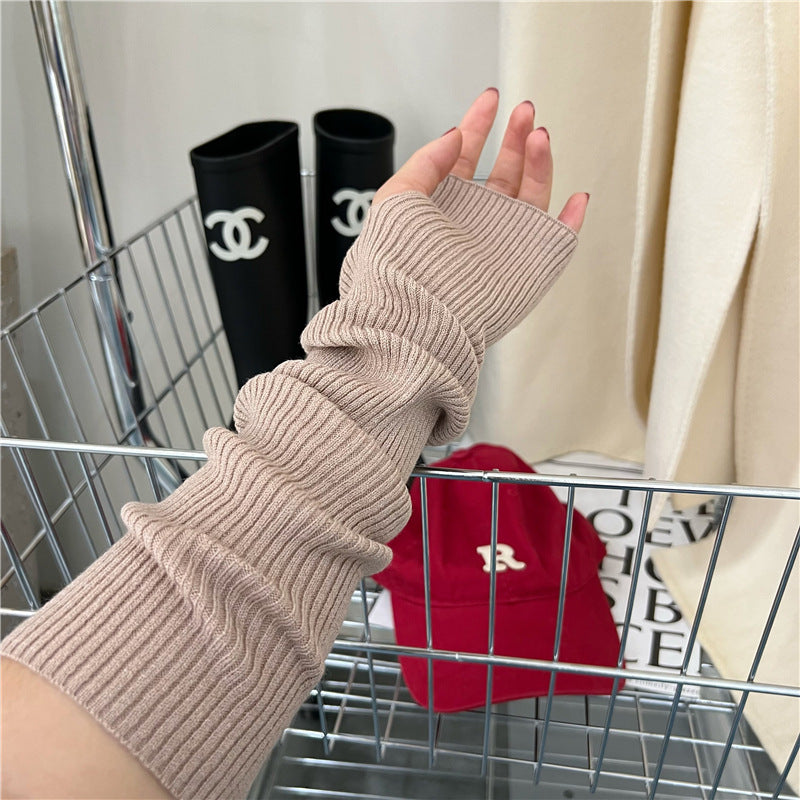 Sets Female Cool Warm White Wristband Sweater Wool Gloves