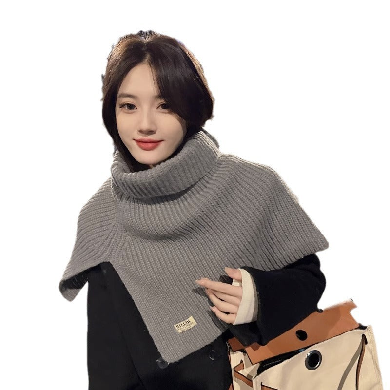 Women's With Turtleneck Shawl Korean Knitted Thermal Head Scarfs