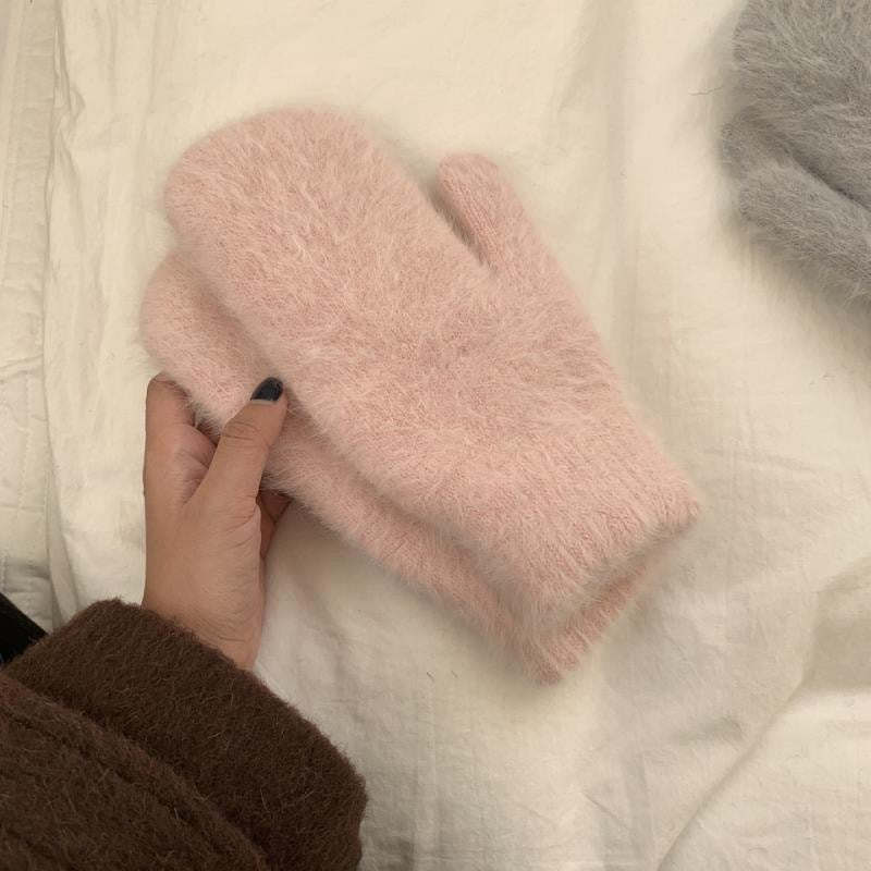 Women's Winter Cute Warm Good-looking Cycling Artificial Mink Hair Korean Gloves