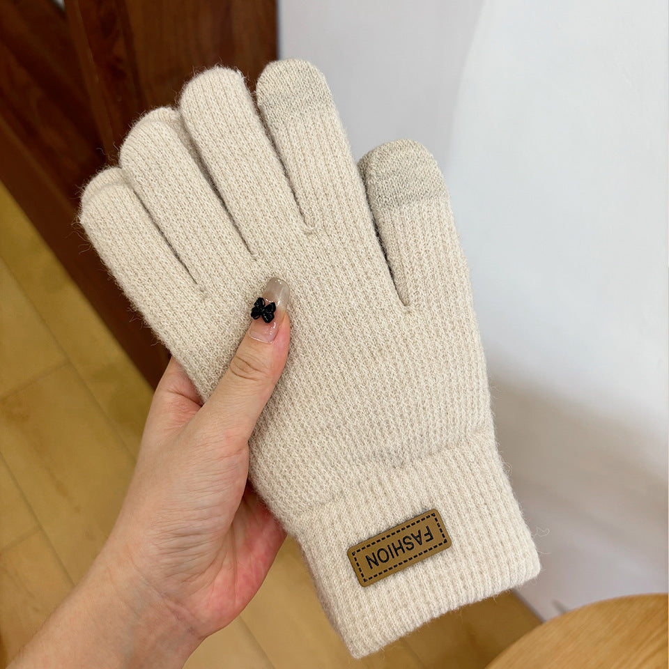 Women's Knitted Knitting Wool Winter Cold Protection Thickening Fleece-lined Candy Gloves