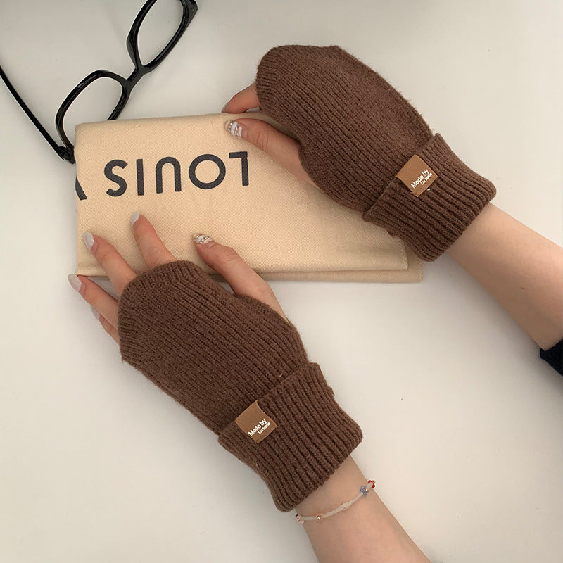 Women's Thickened Half Finger Wool Knitted Fingerless Gloves