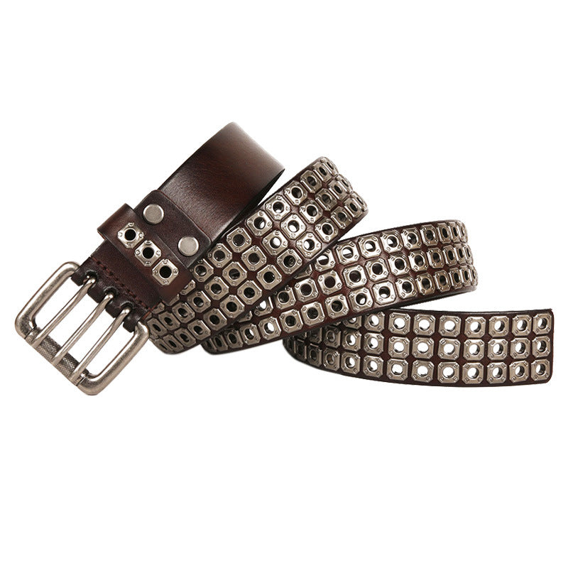 Women's & Men's Punk Eyelet Rivets First Layer Cowhide Belts