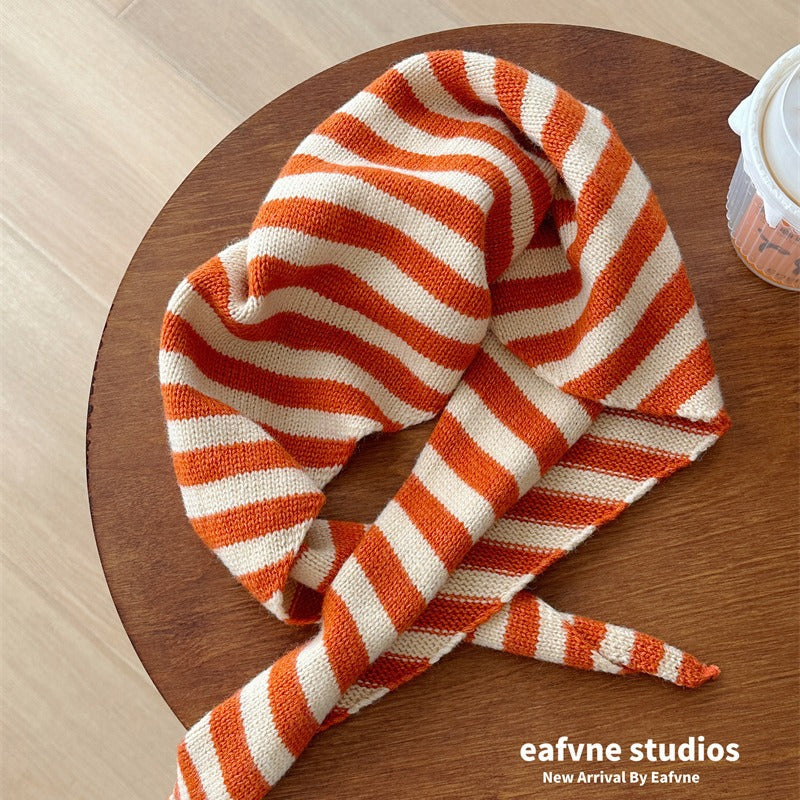 Women's Small Fashionable Knitted Striped Triangular Binder Scarfs