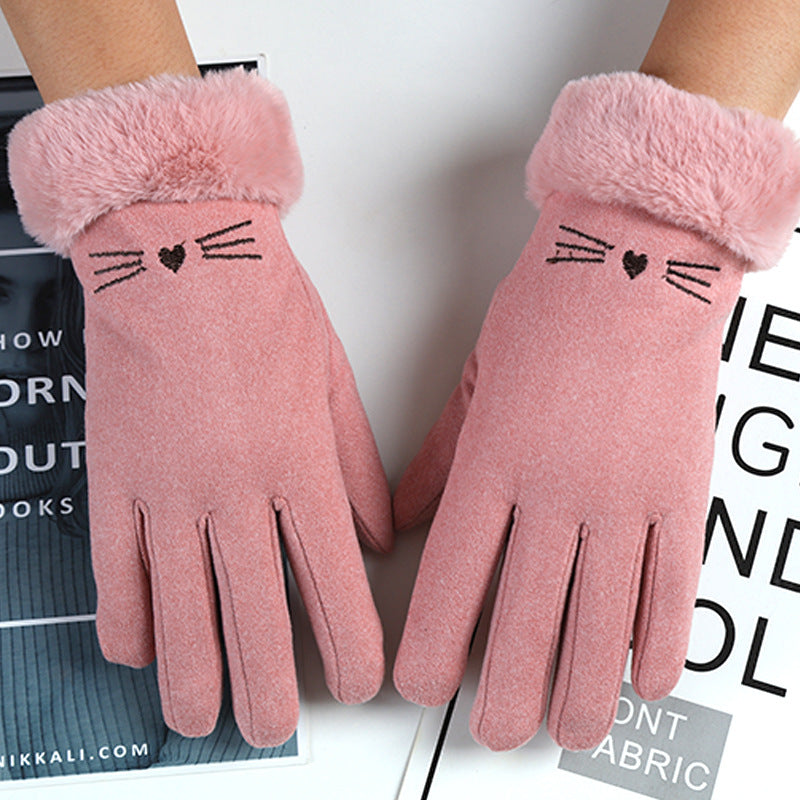 Women's Korean Cycling Driving Fleece-lined Thickened Cold Protection Gloves