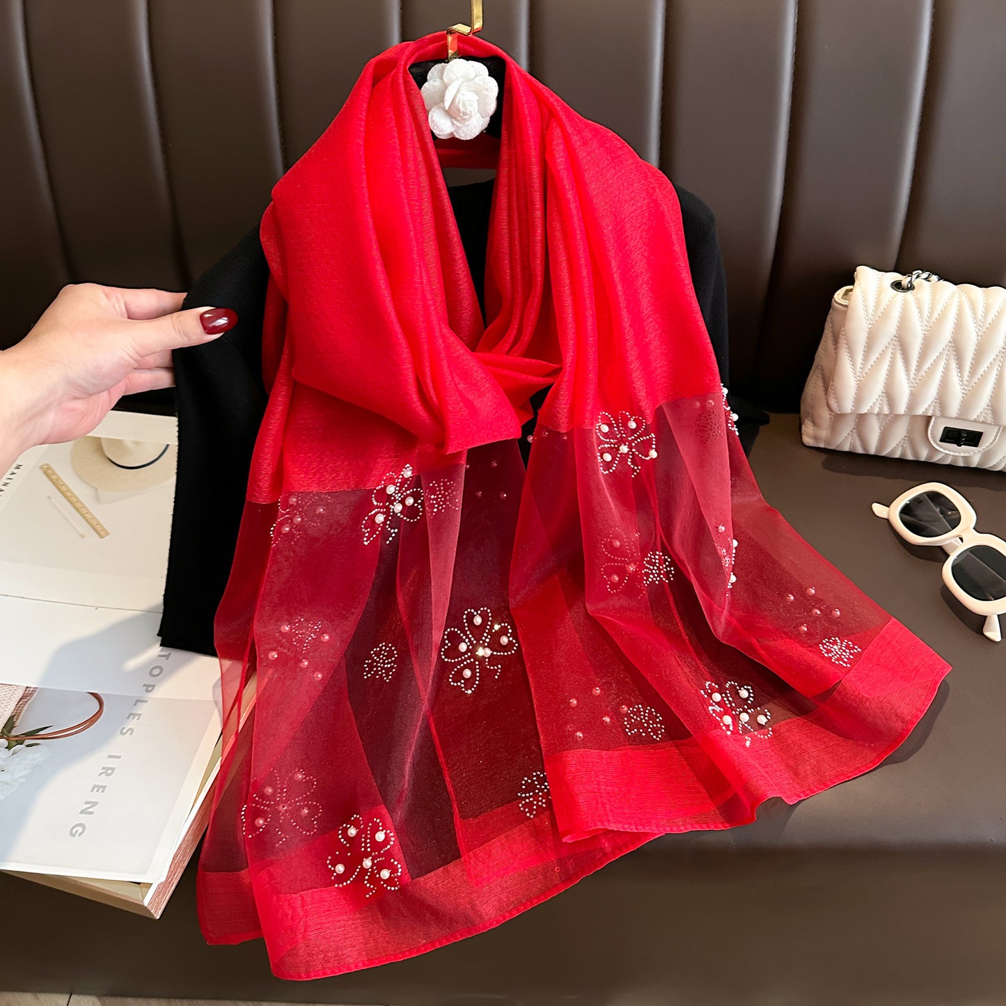 Women's Color Emulation Silk Hot Rhinestone Big Scarfs