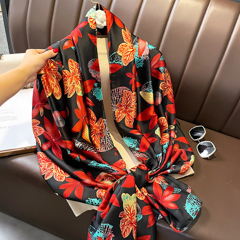 Women's Silk Outer Wear Artificial Fashion Flower Scarfs