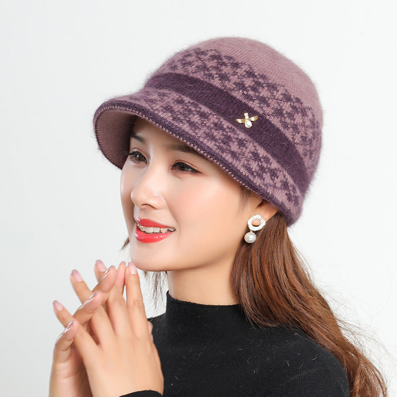 Women's Fleece-lined Small Bucket Mother-in-law Aunt Knitted Hats & Caps