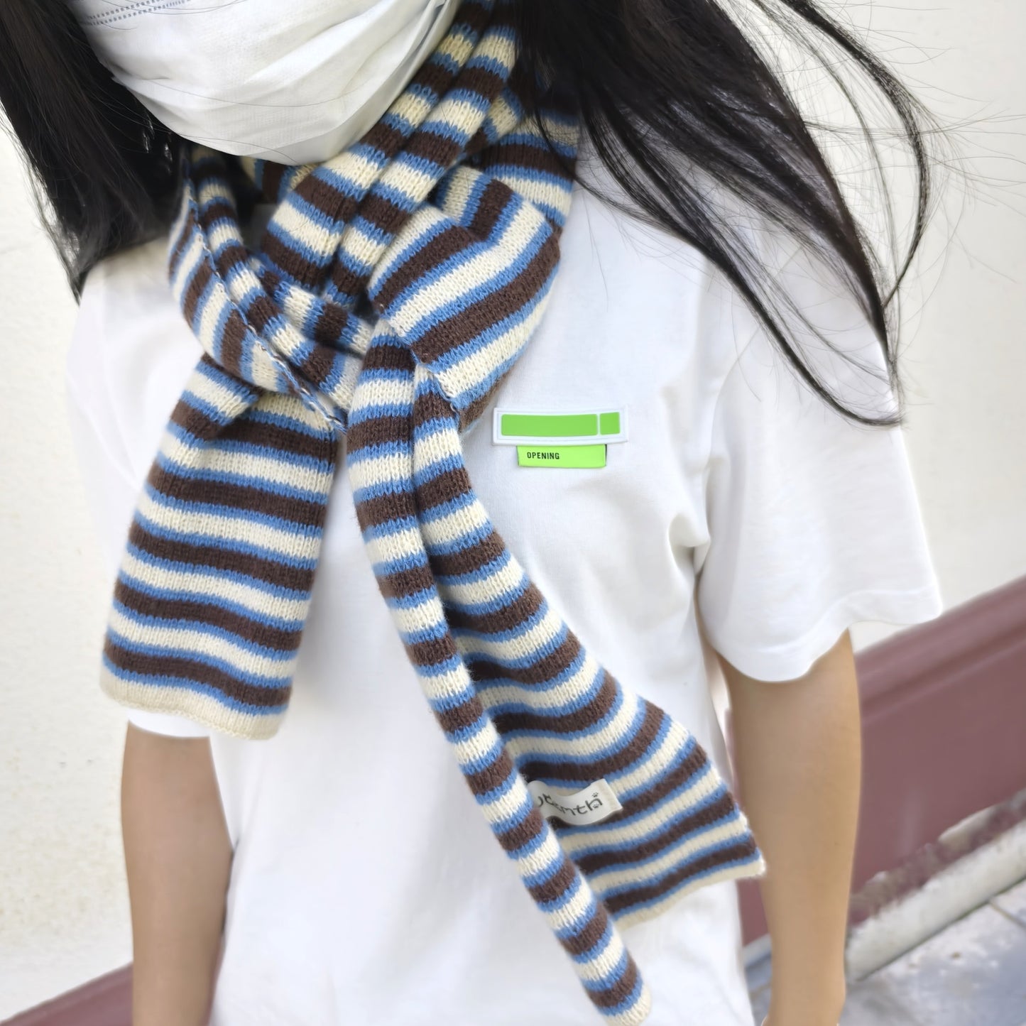 Women's Preppy Retro Artistic Three-color Stitching Winter Scarfs