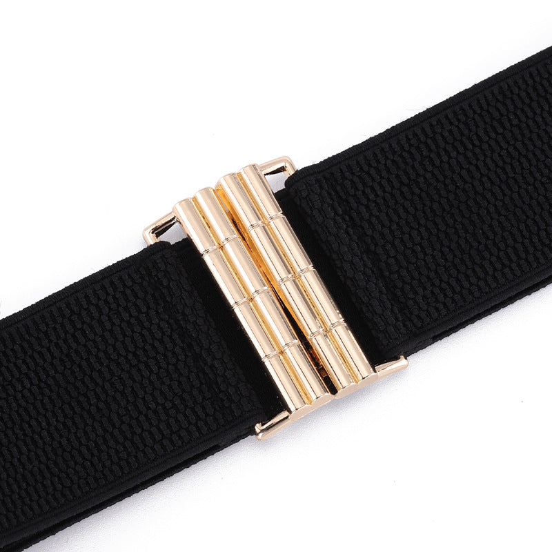 Women's Pattern Pair Of Buckles Elastic Waist Belts