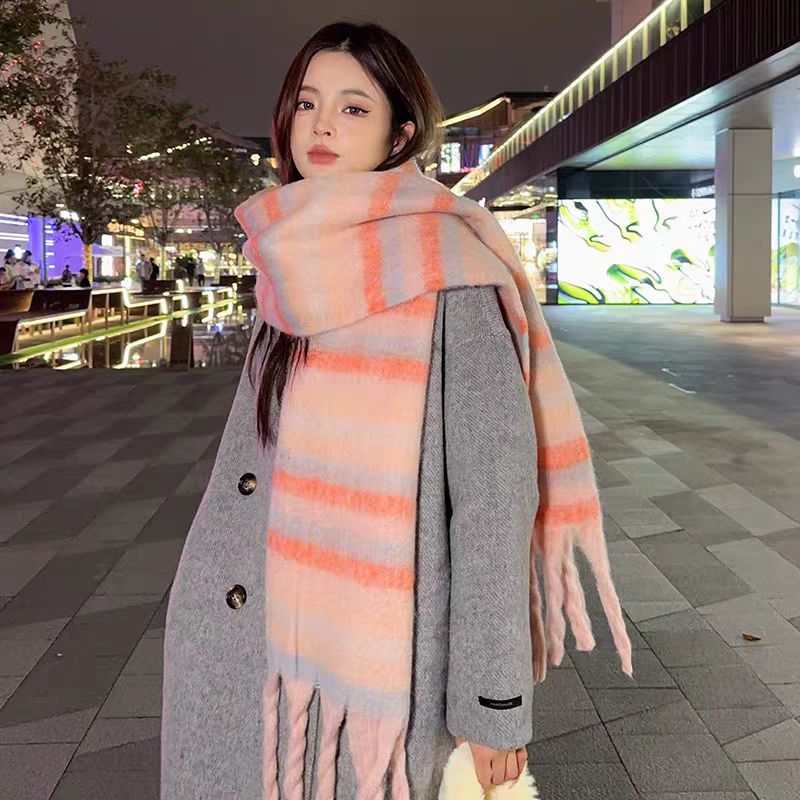 Women's High-grade Striped Mohair Plaid Shawl Couple Scarfs