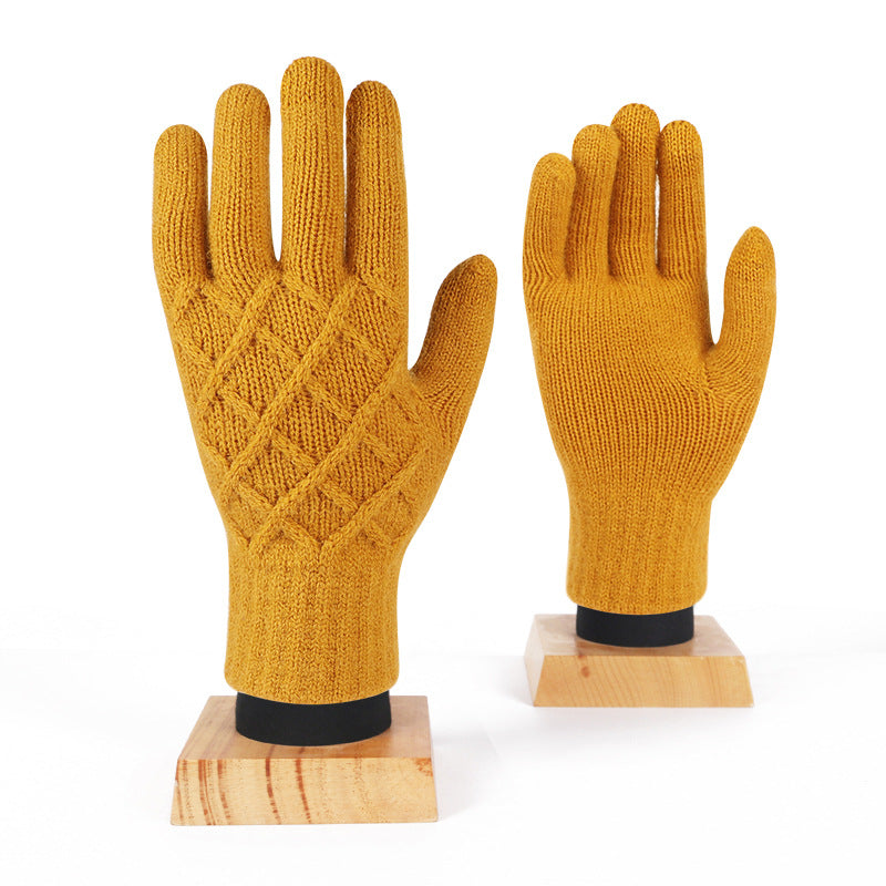 Women's Knitted Solid Color Pineapple Flower Single-layer Gloves