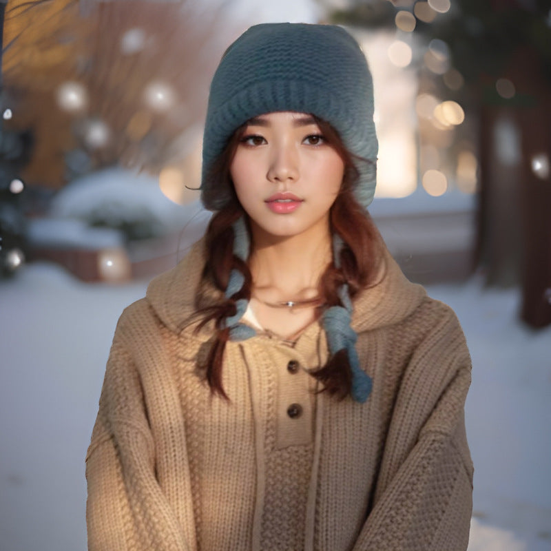 Women's Winter Korean Fashion Bag Warm Knitted Hats & Caps