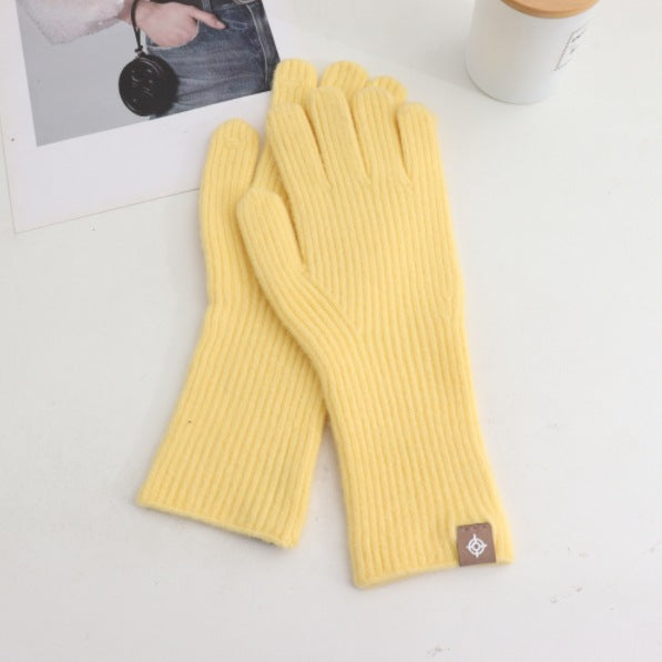 Wool Knitted Labeling Finger Exposed Touch Screen Gloves