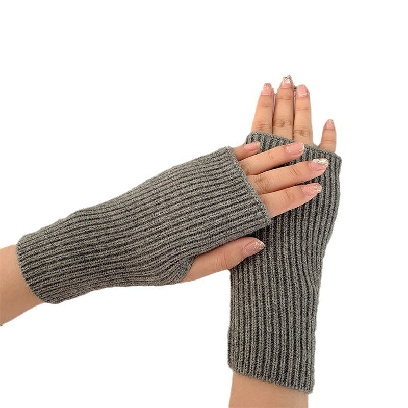 Warm Half Finger Knitted Female Writing Gloves