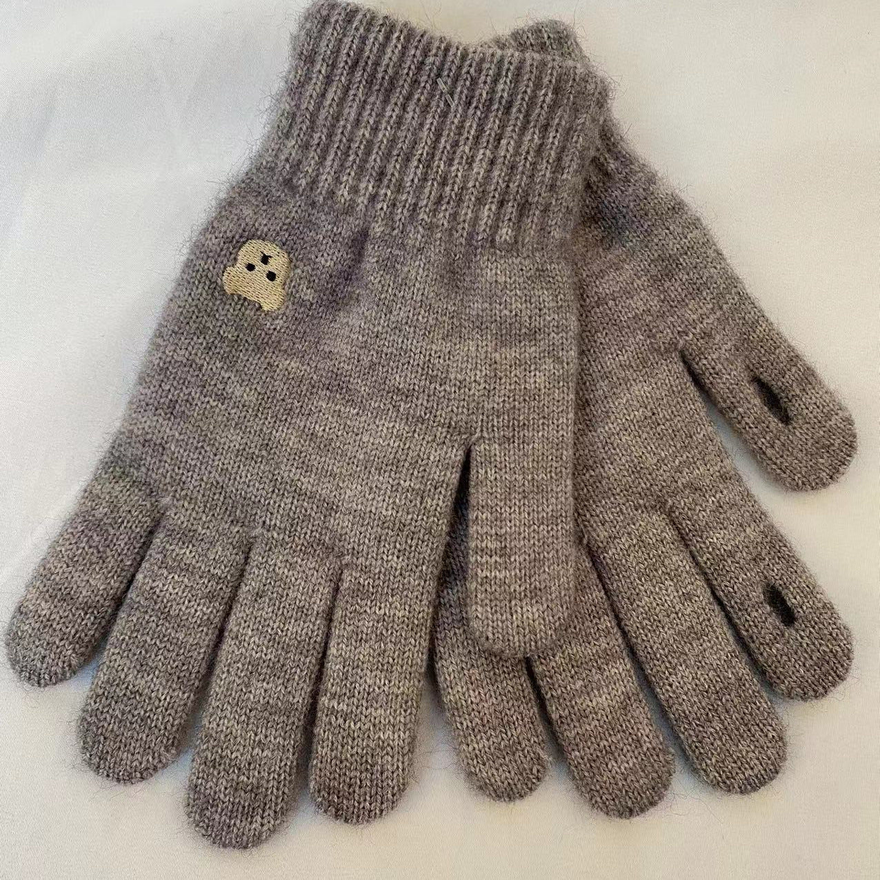 Screen Cute Solid Color Embroidery Split Finger Hole Leakage Gloves