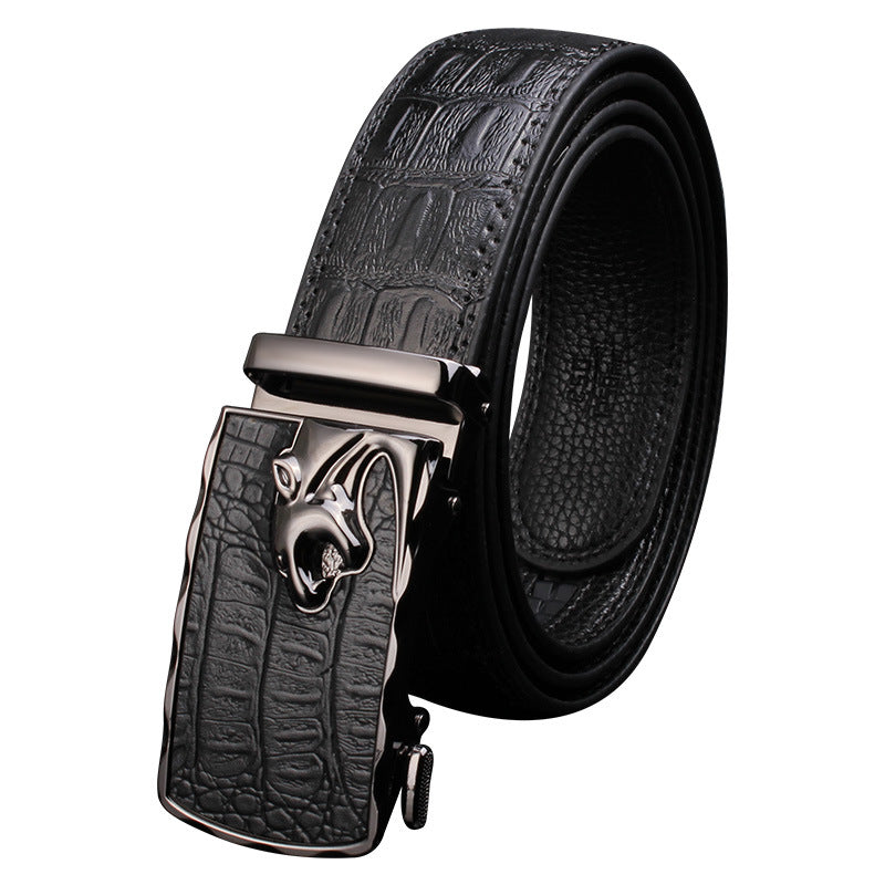 Men's Pattern Cowhide Leather Comfort Click Waist Belts