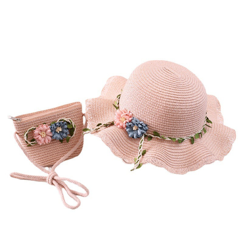 Children's Straw Hat Bag Set Seaside Beach Kids' Headwear