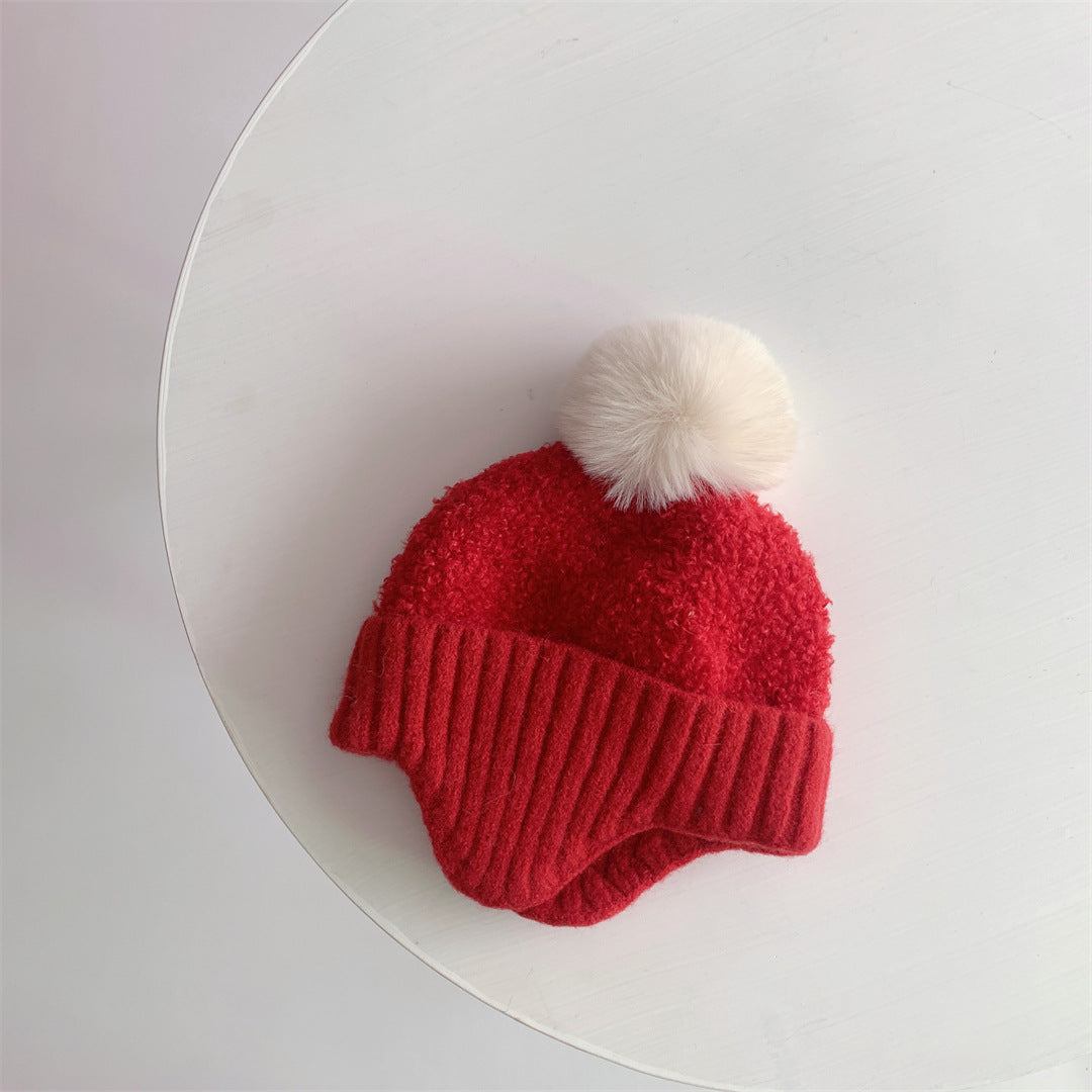 Children's Warm Earflaps Cute Fur Ball Knitted Kids' Headwear