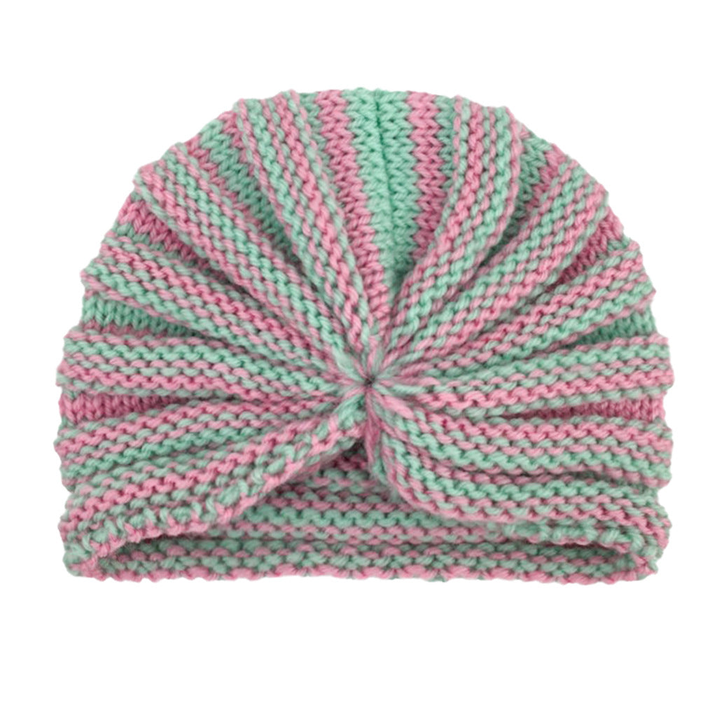 Children's Warm Knitted Hat Striped Wool Knotted Kids' Headwear