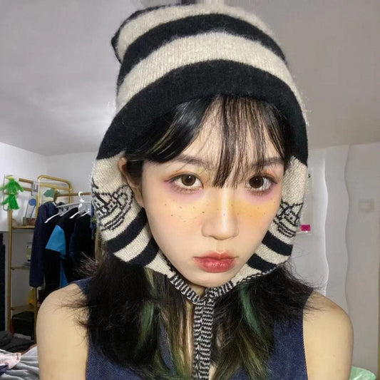 Women's Korean Earflaps Warm Striped Color Matching Hats & Caps