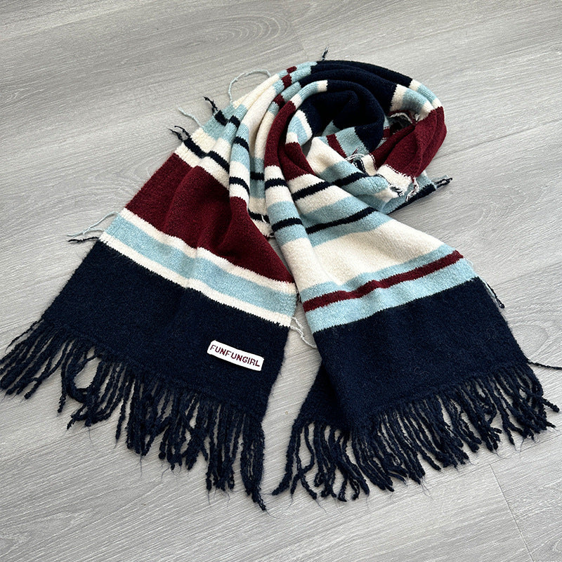 Women's Winter Korean Style Wool Striped Fashion Scarfs