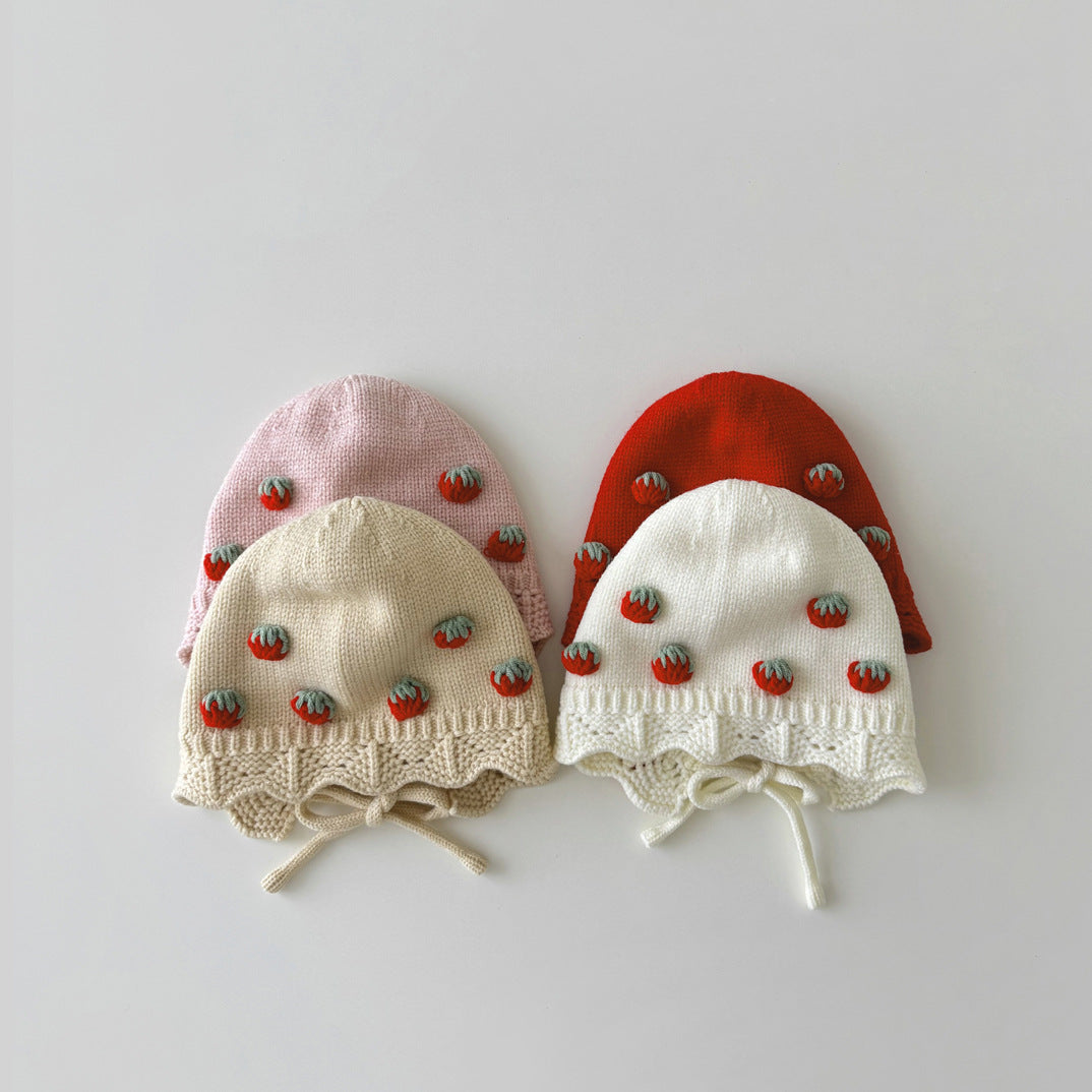 Strawberry Earmuffs Closed Toe Cotton Knitted Kids' Headwear