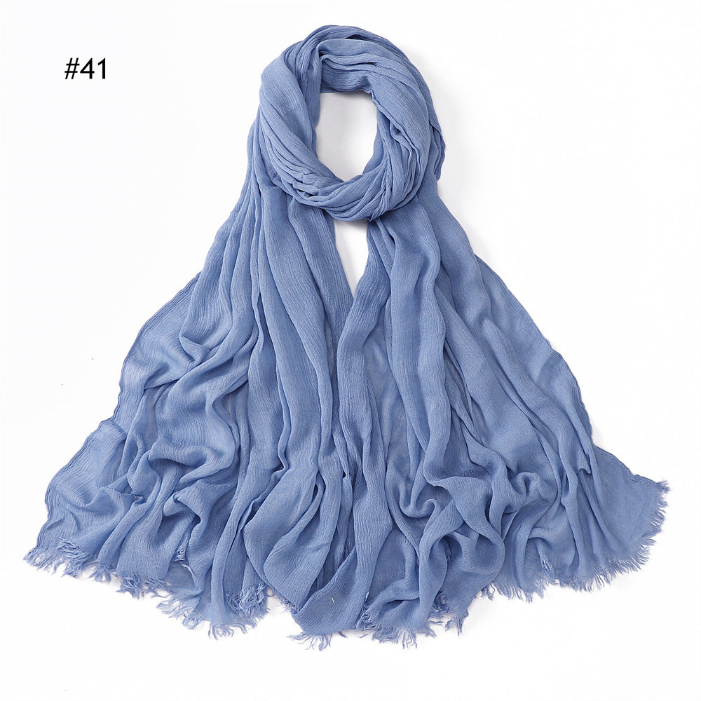 Women's Pleated Solid Color Rayon Split Breathable Scarfs