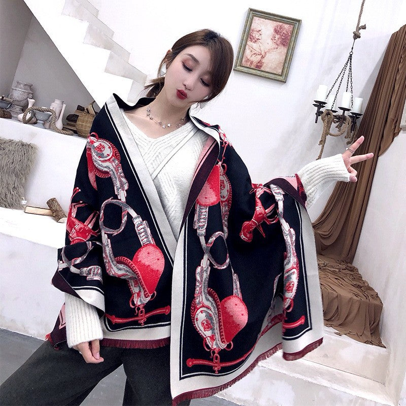 Women's Winter Warm Carriage Double-sided Two-color Shawl Scarfs