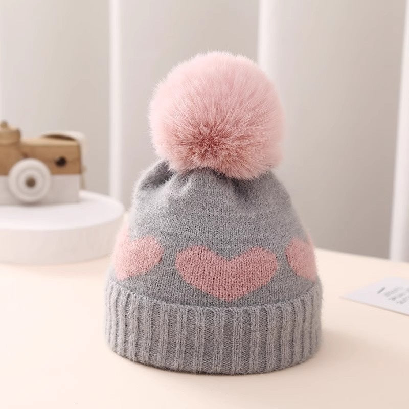 Hat Thickened Jacquard Love Knitted Months Kids' Headwear