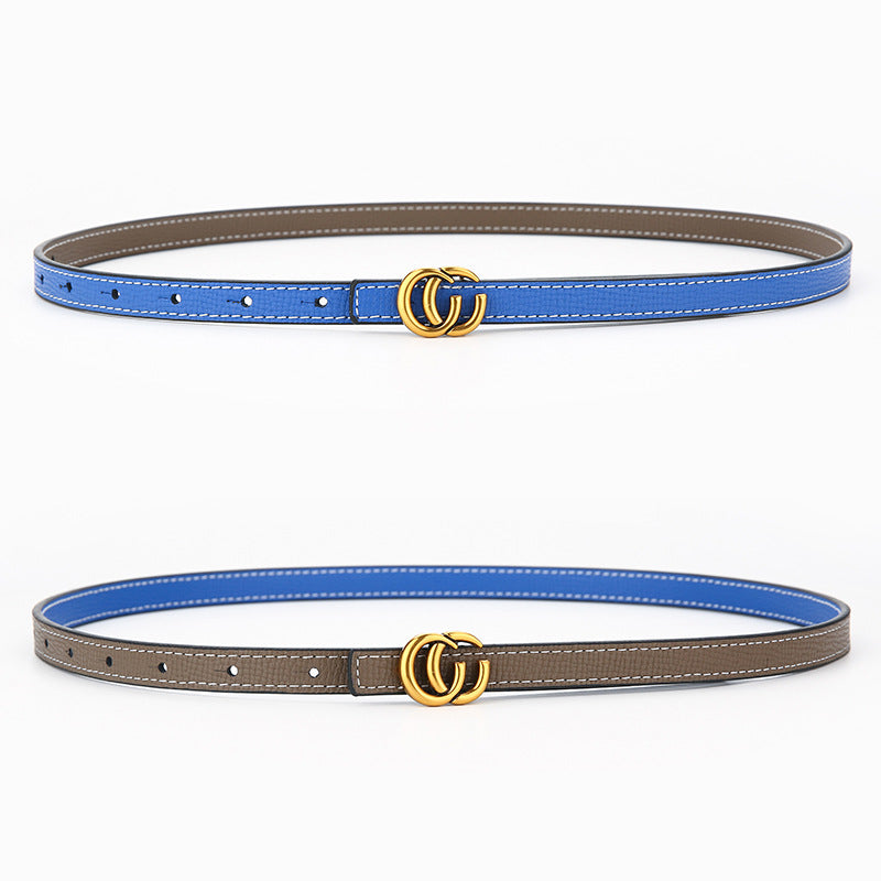 Women's Genuine Leather Letter Two-tone Double-sided Alloy Belts