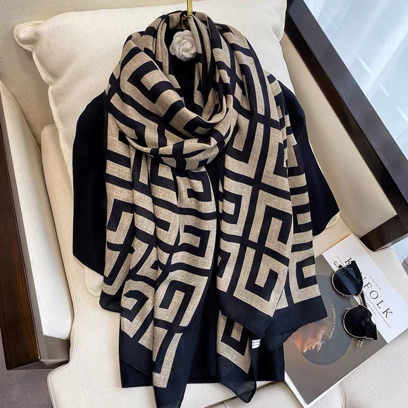 Women's Live Cotton Linen Printed Soft Outer Scarfs