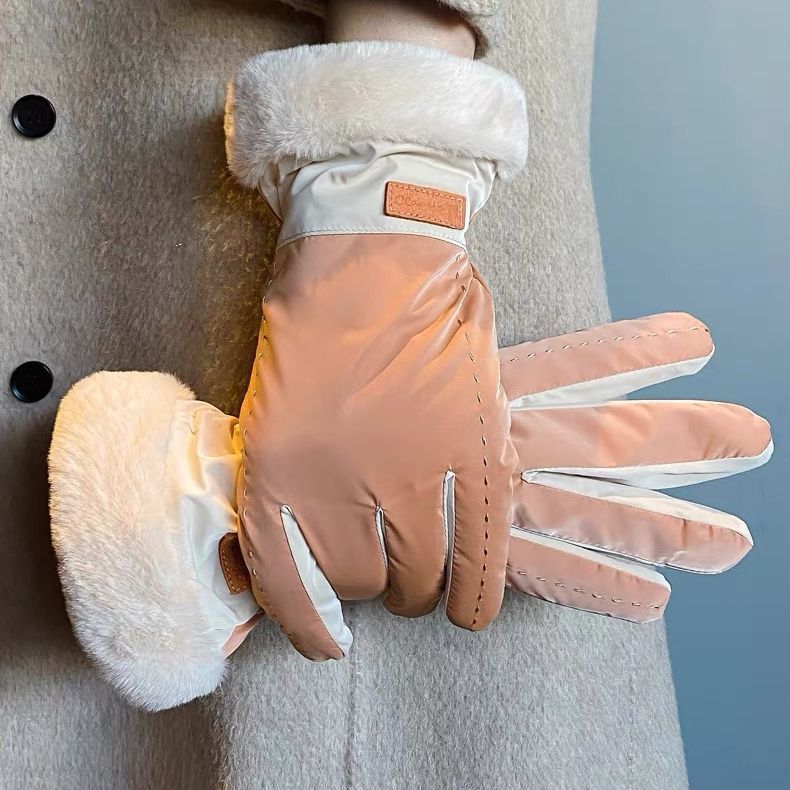 Women's Long Finger Fleece-lined Thickening Thermal Windproof Gloves