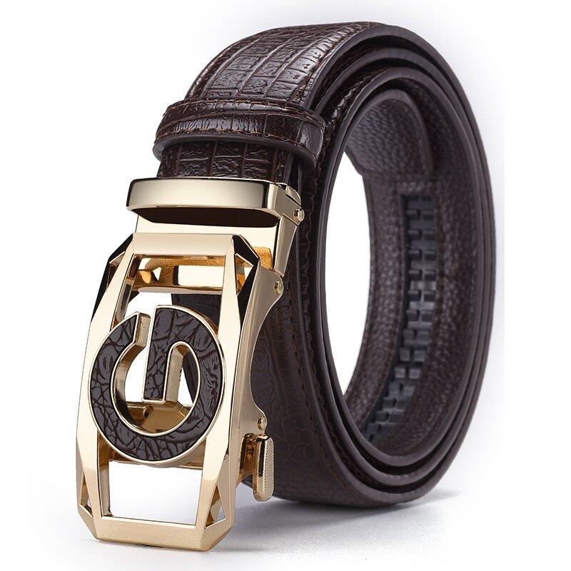 Men's Pattern For Alloy Leather Automatic Buckle Cowhide Belts