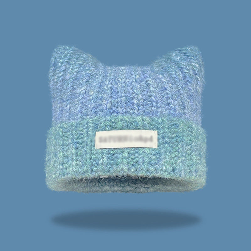 Women's Cute Cat Ears Gradient Knitted Woolen Hats & Caps