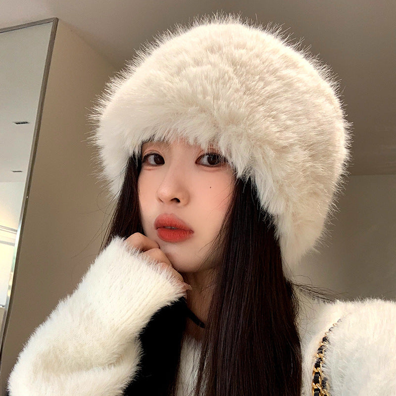 Women's Fur Plush Bonnet Winter Fleece-lined Padded Beanie Ear Hats & Caps