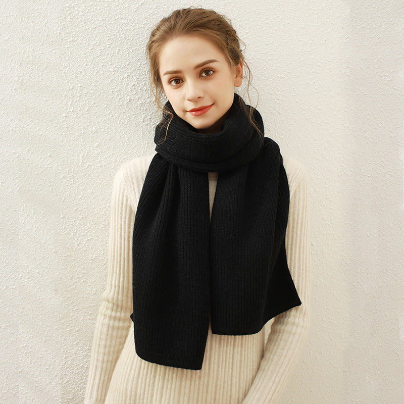 Women's Rib Knitted Winter Cashmere Warm Wool Scarfs