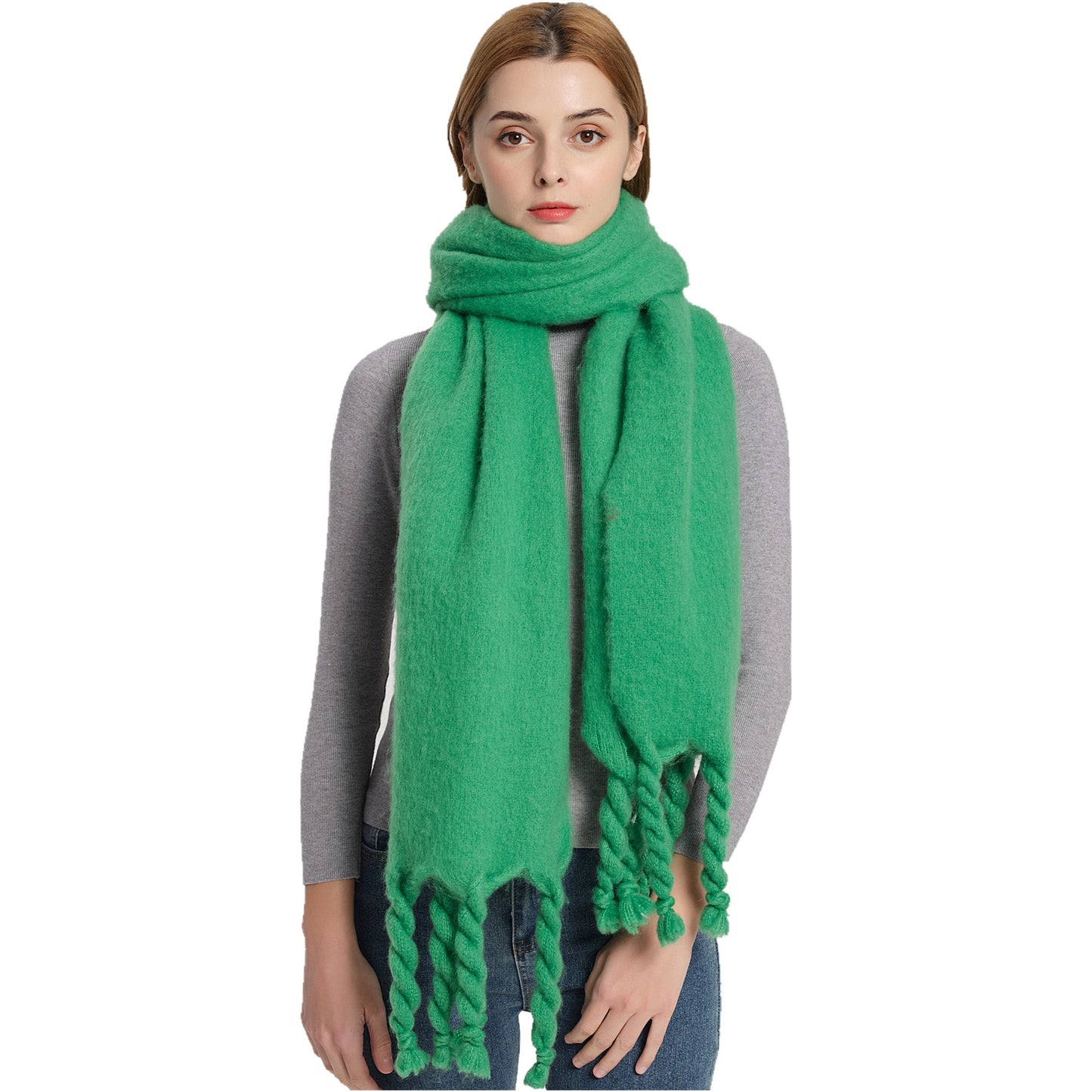 Yarn Knotted Thick Braid Tassel Solid Scarfs