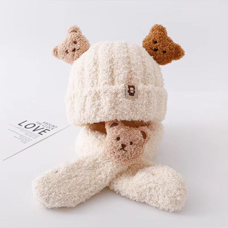 Hat Plush Two-piece Set Boys Bear Cute Kids' Headwear