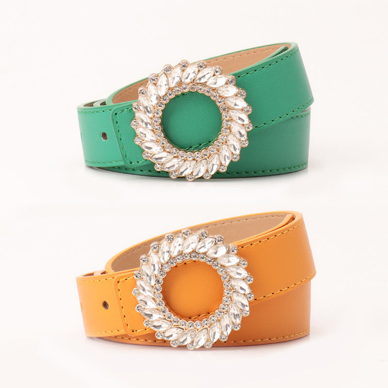 Women's Fashion Round Buckle Rhinestone Simple Decorative Belts