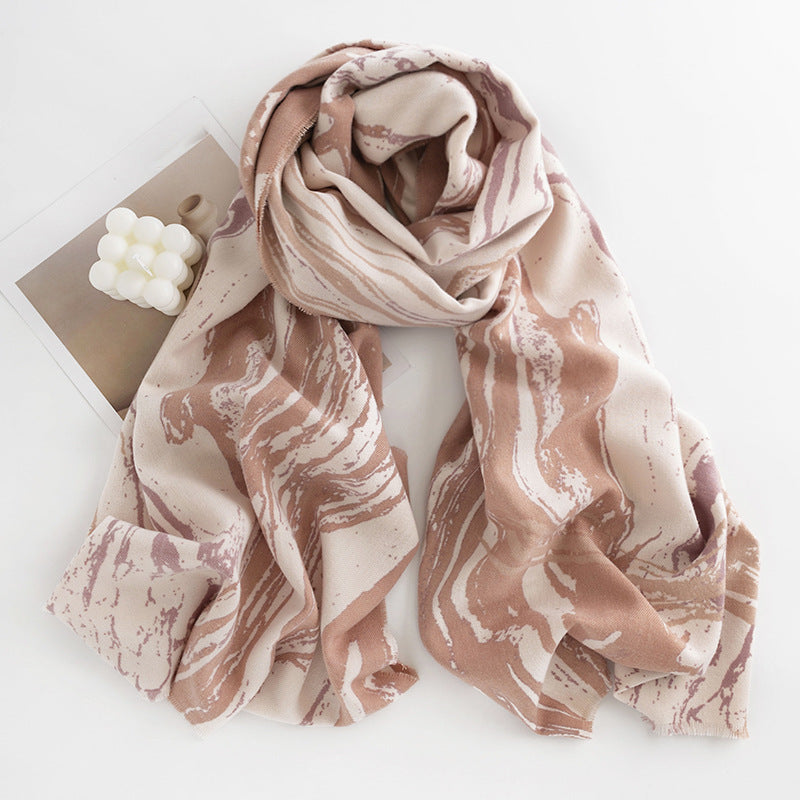 Women's Fresh Sweet Vertical Pattern Marble Listed Scarfs