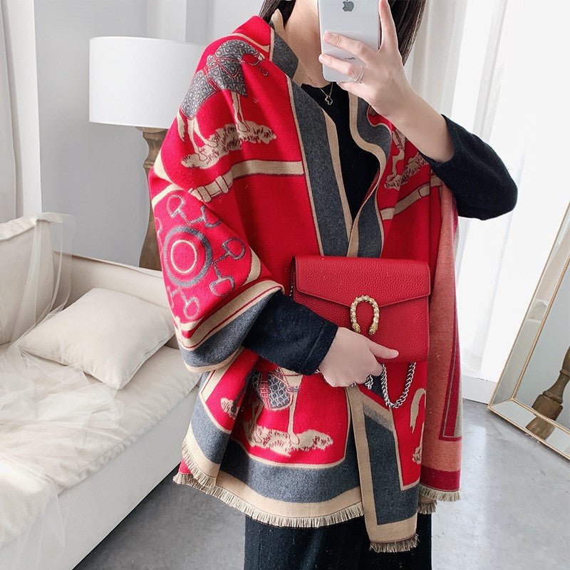 Women's Winter Warm Carriage Double-sided Two-color Shawl Scarfs