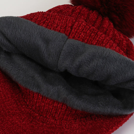 Women's Knitted Woolen Winter Thickening Fur Ball Hats & Caps