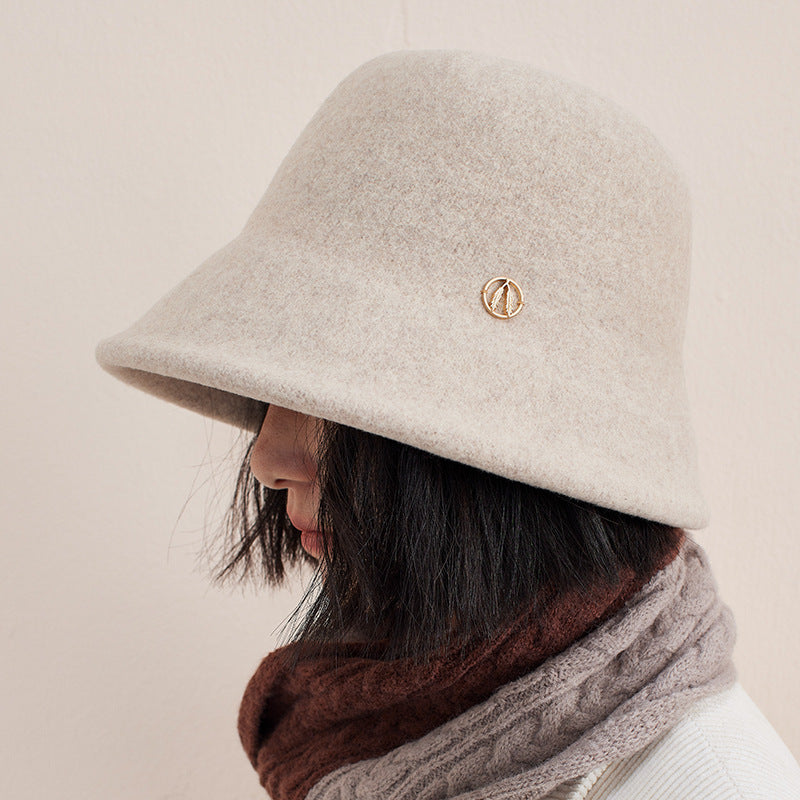 Women's Back Wool Bucket Hat Simple Winter Hats & Caps