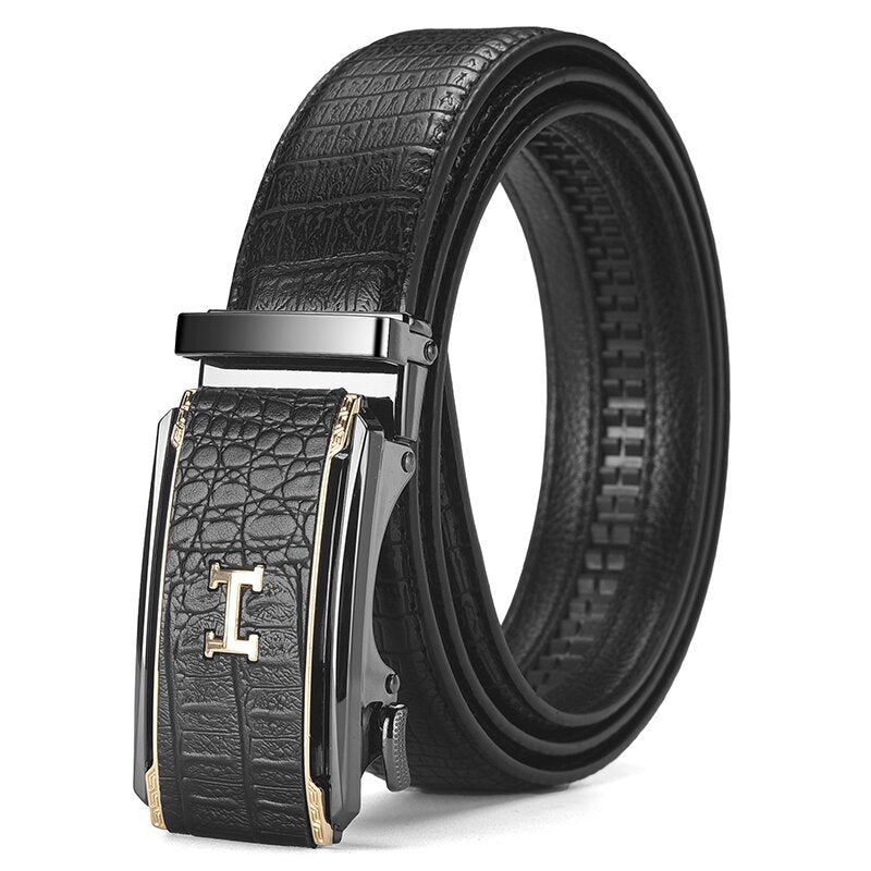 Men's Pattern For Alloy Leather Automatic Buckle Cowhide Belts