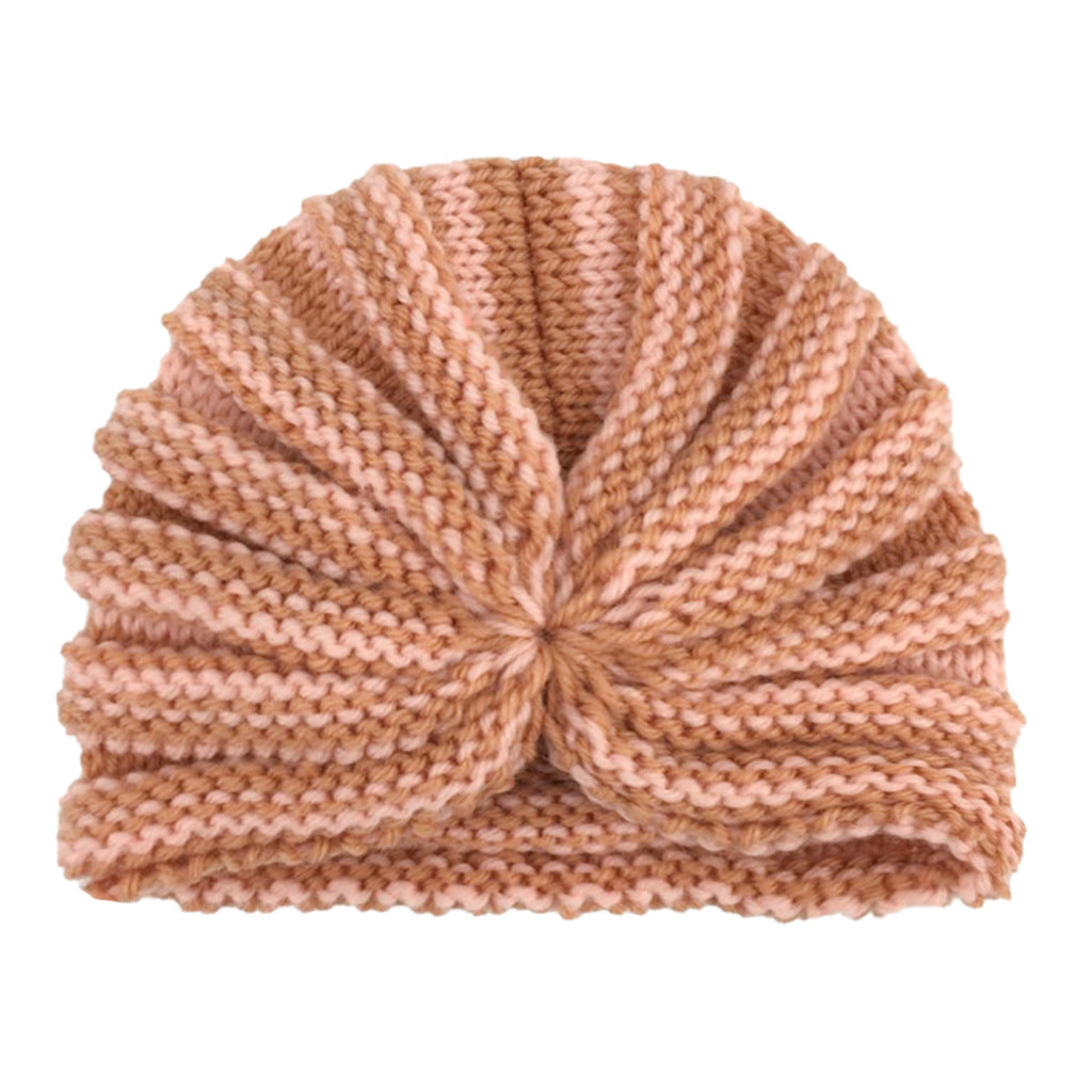 Children's Warm Knitted Hat Striped Wool Knotted Kids' Headwear