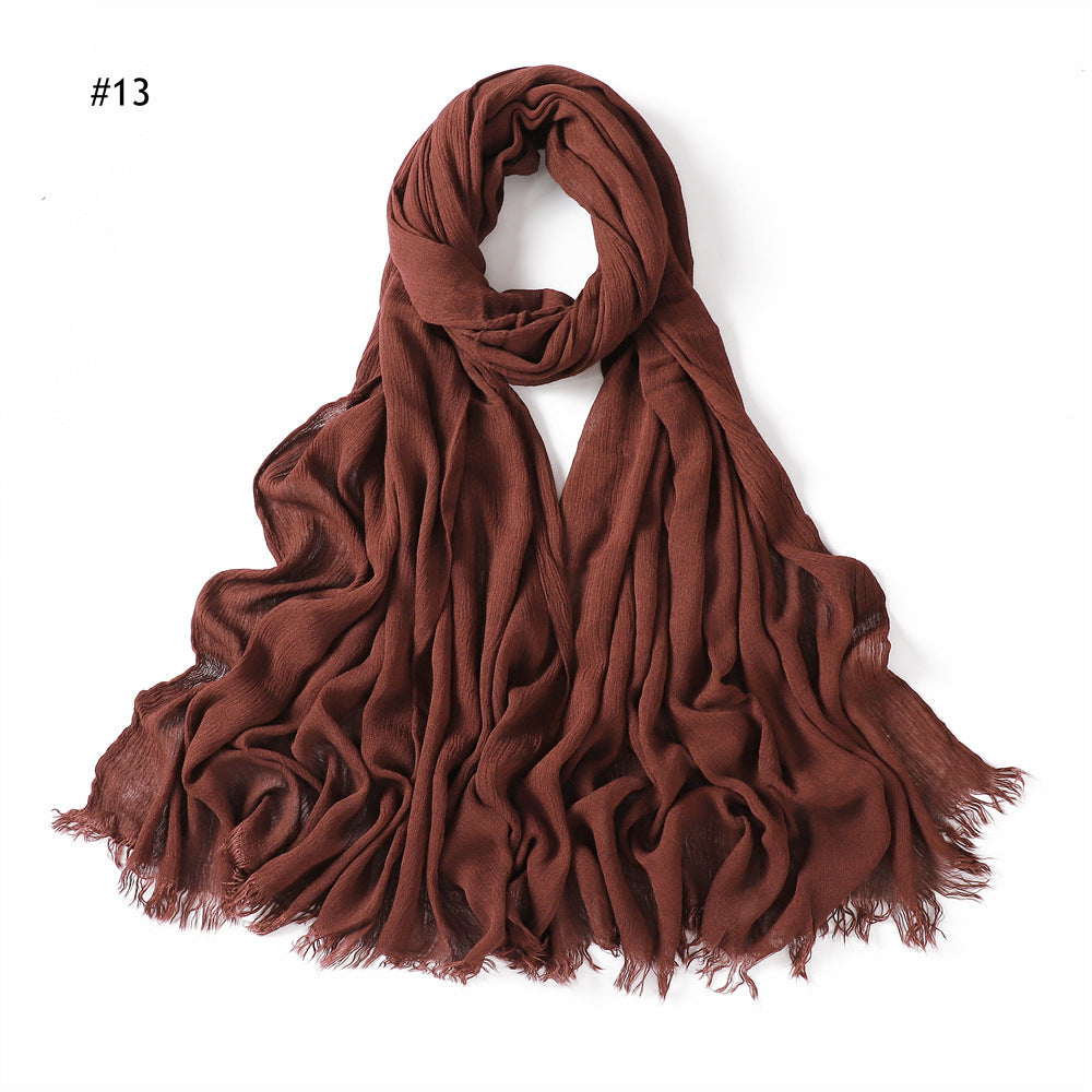 Women's Pleated Solid Color Rayon Split Breathable Scarfs