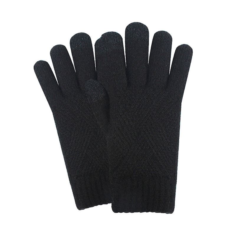 Women's Winter Touch Screen Knitted Double Layer Fleece-lined Five Gloves