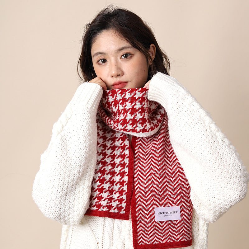 Women's Winter Knitted Thermal Plaid Versatile High-grade Scarfs