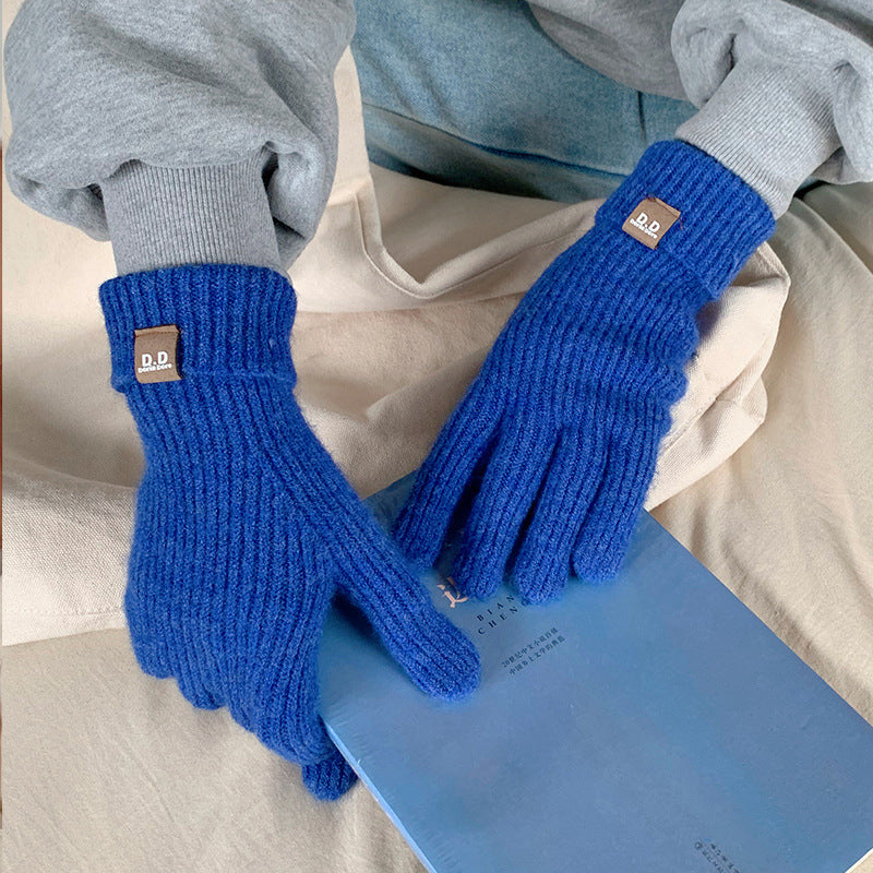 Women's Solid Color Long Thickened Warm Finger Gloves