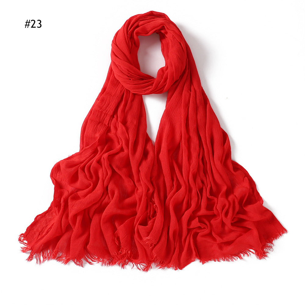 Women's Pleated Solid Color Rayon Split Breathable Scarfs